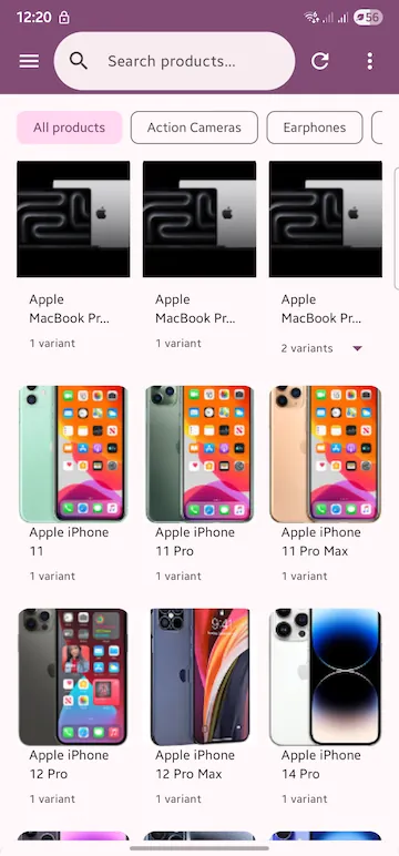Berry POS product catalogue grid