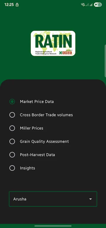 RATIN home: market data type and location picker